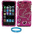 Premium Two Piece Pink Love Heart Rhinestone Design Protective Cover Case for Apple iPod Touch 4th Generation (8GB 16GB 32GB) iPod Touch 4 Latest Gen + SumacLife TM Wisdom Courage Wristband