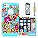 iPhone 5C Case, Tradekmk(TM) Brand New Hard PC+Silicone Combo Hybrid 3-Piece Shockproof Bumper Durable Back Case Cover[Colorful Flowers Pattern] Compatible with Apple iPhone 5C[+Stylus+Screen Protector+Cleaning Cloth]-(Blue)