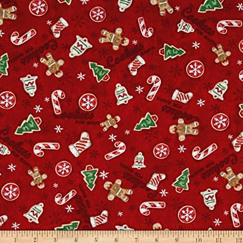 Home For The Holidays Tossed Cookies Red Fabric By The Yard
