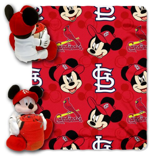 Disney/MLB St. Louis Cardinals Mickey Character Shaped Pillow with 40-Inch-by-50-Inch Fleece Throw Set