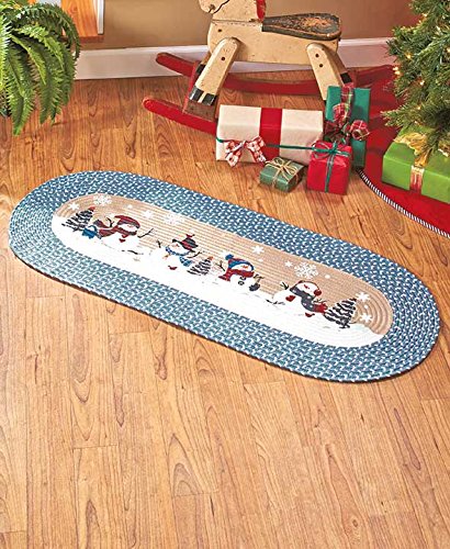Snowman Christmas Area Braided Runner Rug 48