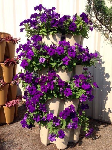 Tall 5 Tier Stone GreenStalk Vertical Planters with Slow Drip Watering System - Grows: Strawberries, Vegetables, Herbs, &amp; Flowers - Made in USA - Vertical Garden