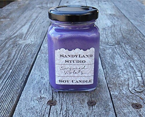 Sugared Violets Soy Candle Square Victorian Jar 100% Soy