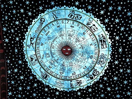 Blue Star Zodiac Astrology Horoscope Mandala Tapestry Wall Decor Wall Hanging Dorm Decor Bedspread Bed Sheet Beach Blanket