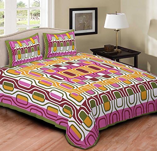 Jaipuri Cotton Sanganeri Printed Double Bedsheet With 2 Pillow Cover - White, AOB34