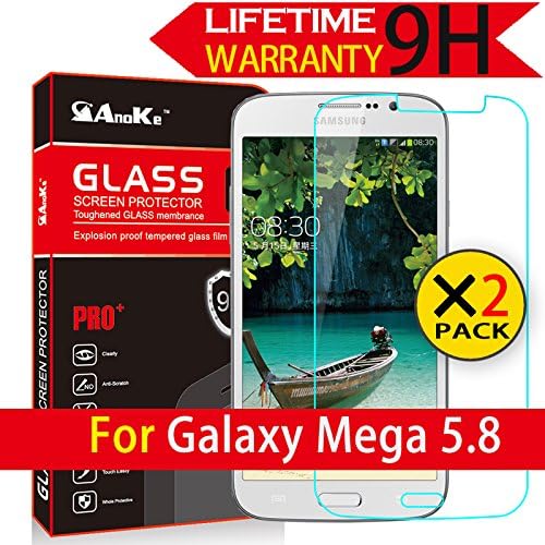 Anoke® Samsung Galaxy Mega 5.8 Tempered Glass Front LCD Screen Protectors 9h Hardness, 2.5d Rounded Edges, 0.3mm Thickness for (Samsung I9150 i9152 i9158 Galaxy Mega 5.8)
