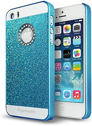 iPhone 5S Case, iPhone 5 Case, Aprtwin(TM) Luxury Hybrid Beauty Crystal Rhinestone With Gold Sparkle Glitter PC Hard Protective Diamond Case Cover for iPhone 5/5S (4.0Inch)[Blue]