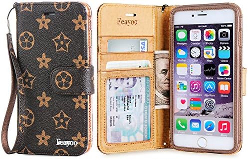 iPhone 6s Case, iPhone 6 Case Wallet, Feayoo® [Wallet S] Stand Feature [Wristlet] Premium Leather Wallet Case STAND Flip Folio Cover with Strap for iPhone 6s (2015) / iPhone 6 (2014) (EC Brown)