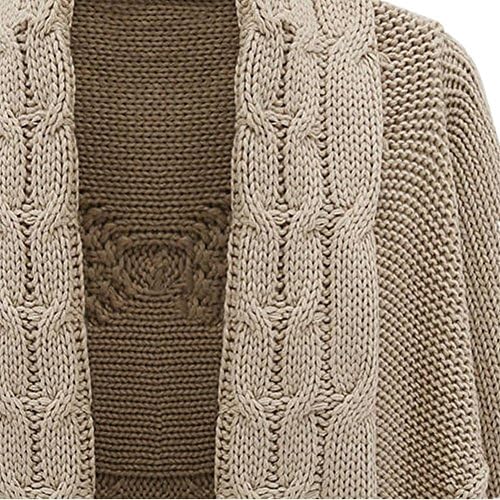 Women's Drape Front Open Asym Hem Knitted Cable Cardigan Sweater (Khaki)