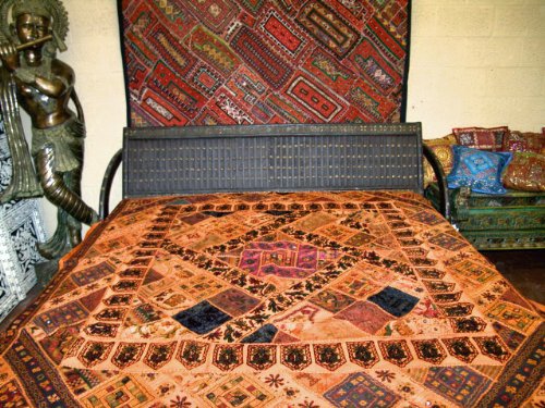 Orange Vintage Banjara Mirror Ethnic Bedspread Wall Tapestry Throw 80x90
