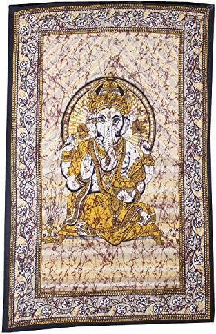 Ganesh Ganesha Tapestry Wall Hanging Table Runner White Bed Cover India 84" X 55"
