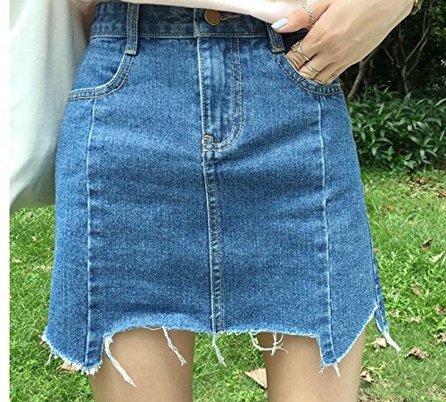 (ALLURE) デニム スカート 台形 タイト 切りっぱなし風 ブルー AF0510