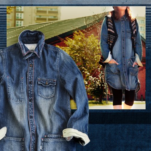 (ブルート) BLUETO ミディアム丈 長袖 デニム シャツ ワンピース