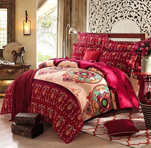 Norson Boho Style Bedding Set Bohemian Ethnic Style Bedding Set Boho Duvet Cover Set Camel Pattern Bedding Set Queen / King 4pcs (Full, 4)