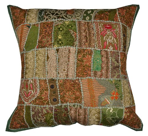 Imagen 2 de Fundas de cojines bordados con fuertes Tamaño Patch Work 17 x 17 pulgadas Juego de 2 piezas