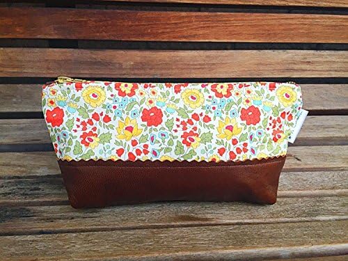 Women's Cosmetic Bag - Daylily Floral Leather Makeup Bag, Leather Cosmetic Bag, Womens's Zipper Pouch