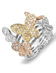1.35 Carat (ctw) 14k White Gold Round Diamond Ladies 3 Tone Cocktail Butterfly Right Hand Ring