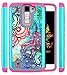 LG K8 Case, LG Escape 3 Case, LG Phoenix 2 Case, Style4U Flower Studded Rhinestone Crystal Bling Hybrid Armor Case Cover for LG K8 / LG Escape 3 / LG Phoenix 2 with 1 Style4U Stylus [Teal/Hot Pink]