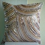 11% Holiday Sale - Glamorous - 12x12 Inches Decorative Pillow Covers - Silk Pillow Cover Embellished with Beads & Sequins