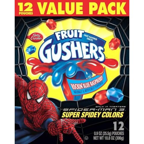 Fruit Gushers Fruit Snacks, Rockin Blue Raspberry, Spiderman 3, 10
