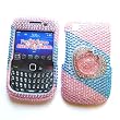 BlackBerry Curve 3G 9300 (T-Mobile) & Gemini Curve 8520 & 8530 Snap-on Protector Hard Case Rhinestone Cover "Silver Diamond Heart with Gem, Pink & Blue" Design