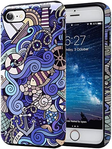 iPhone 7 Case, Marine Pattern Slim Dual Hard Case [Shockproof] [Dual Layer] [Drop Protection] Fashion Design Pattern for Apple iPhone 7 - Marine Blue