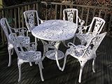 Review UKX  / Gloss White Cast Aluminium Garden Furniture Oval 140cm, 6 Armhairs & Parasol Base