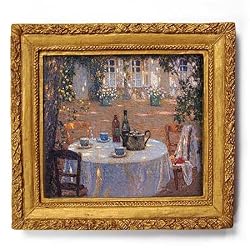 Table in the Sun in the Garden, Gerberoy - Gold Frame Magnet with pop-out easel (2-3/4" x 2-1/2")