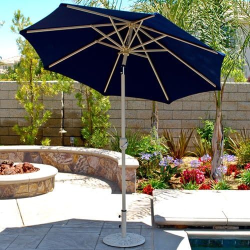 7.5' Deluxe Auto Tilt Patio Umbrella with Sunbrella Fabric (Beige / Bronze Frame)