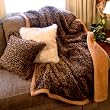 Leopard Faux Fur Throw Blanket Rug, Animal Print Throw with Silky Camel Colored Short Pile Faux Fur Backing
