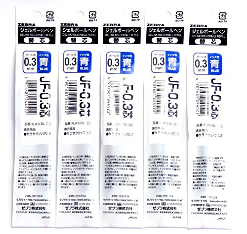 Zebra Sarasa Clip 0.3 Gel Ballpoint Pen Blue Ink Refills, 0.3mm, Set of 5 (Japan import) [Komainu-Dou Original Package]