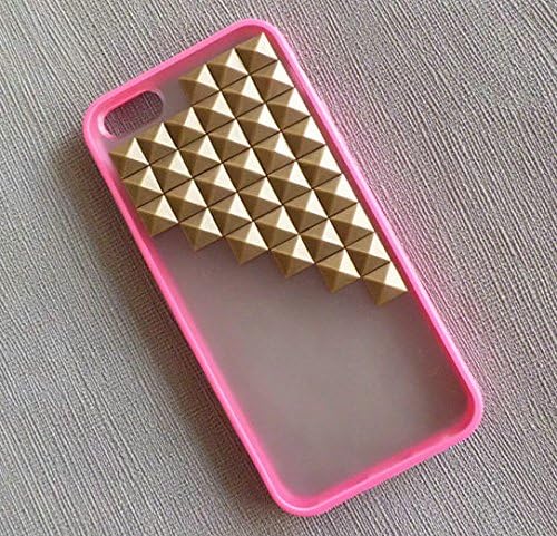 Shapotkina Studded iPhone 5C Case, Antique Bronze Pyramid Studs Hot Pink Translucent Phone case,Iphone 5C Studded Cases