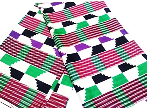 2 Yards White Black Green African Fabric Cotton Kente Ankara Prints