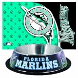 MLB Florida Marlins Pet Bowl and Mat Combo