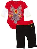 Hurley Baby-boys Newborn Creeper Set, Red, 3-6 Months