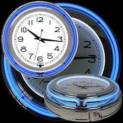 14 Inch Double Ring Neon Clock Blue Outer White Inner (fls)