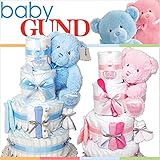 ★GUND baby★大きなテディの豪華４段おむつケーキ！ 当店人気のオムツケーキ♪ふわふわの肌触り！ (Lサイズ47枚(目安9～15ヶ月), ピンク)
