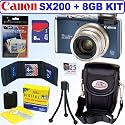 Canon PowerShot SX200IS 12.1 MP Digital Camera (Blue) + 8GB Accessory Kit