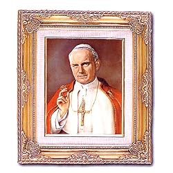 Pope John Paul II - Younger Image - Framed Art, 13.25" x 15.5" - Artwork by Cromo N.B., Italy