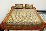 Hand Block Printed Cotton Double Bed Size Bedspread with Pillow Cover