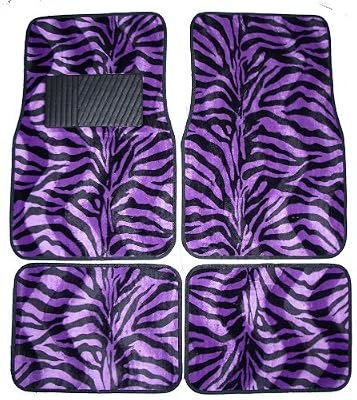 Purple Zebra White Tiger Animal Print Carpet Floor Mats for Cars / Truck - A Set of 4 Universal Fit from LA Auto Gear
