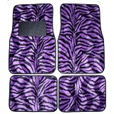Purple Zebra White Tiger Animal Print Carpet Floor Mats for Cars / Truck - A Set of 4 Universal Fit