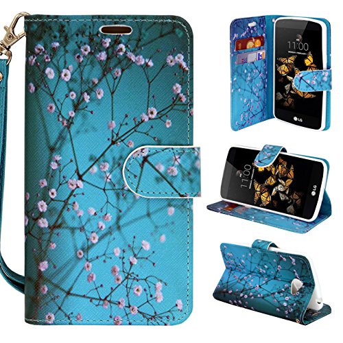 LG G2 Case, Customerfirst Fold Wallet Case for LG G2 D802 VS980 - PU Leather Credit Card Bill Wallet Stand Cover (Fall Blossom Teal)