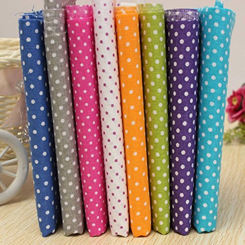 KINGSO 7PCS Cotton Fabric Bundles Quilting Sewing DIY Craft 19.7x19.7inch Polka Dot