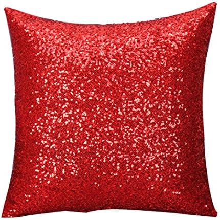 OUBAO Solid Color Glitter Sequins Pillow Case Cafe Home Decor Cushion Covers (Red)