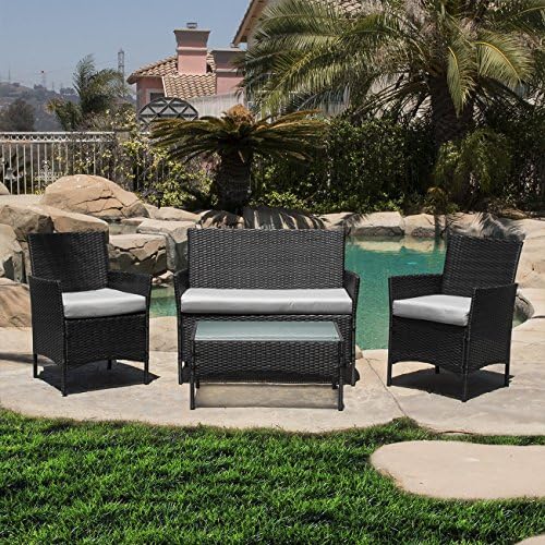 Bellezza© Outdoor Garden Patio 4pc Cushioned Seat Wicker Sofa Furniture Set, Black