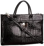 Black Patent Finish Croc Effect Shell Body Work Briefcase / Laptop Bag