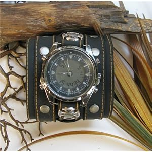 THE "HARLEY" 3" WIDE AGED BLACK LEATHER MALTESE CROSS WATCHBAND