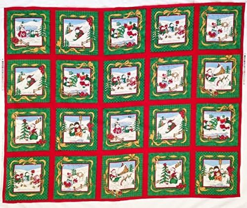 "Snowmen at Play" 7.5 Inch Quilt Blocks Christmas Fabric Panel - 20 Quilt Blocks (Great for Quilting, Sewing, Craft Projects, Quilt, Pillow &amp; More) 35" X 44"