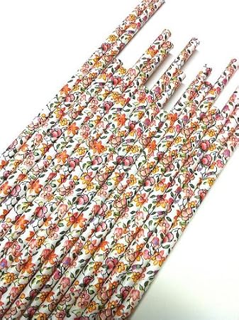 25 Paper Drinking Straws Flower Floral Wedding 7.75